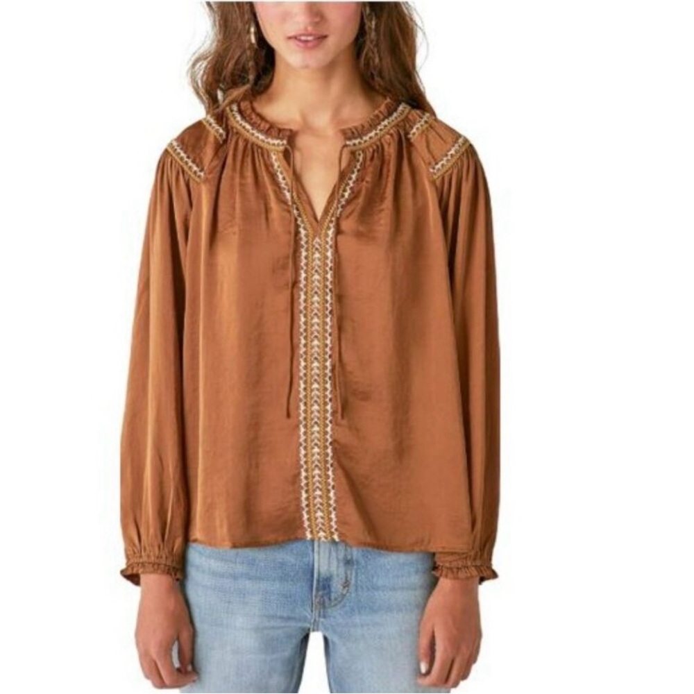 Women's Brown Embroidered Satin Looking Blouse